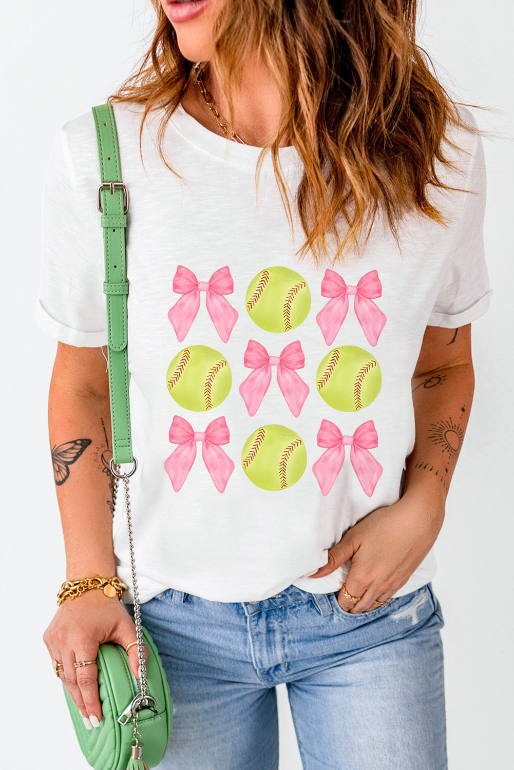 White Bow Tie Baseball Print