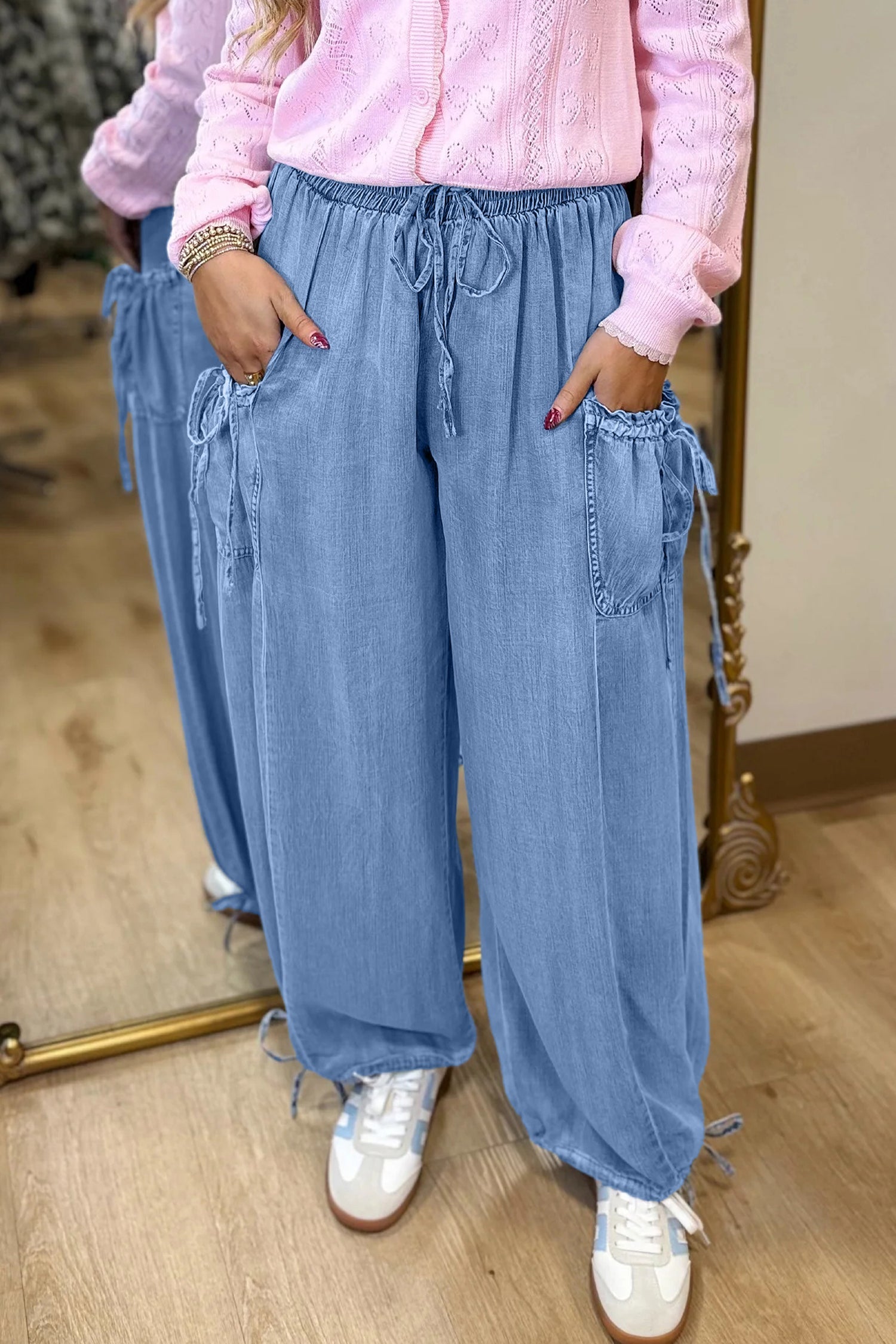 Loose Drawstring Elastic Waist Pocketed Jeans