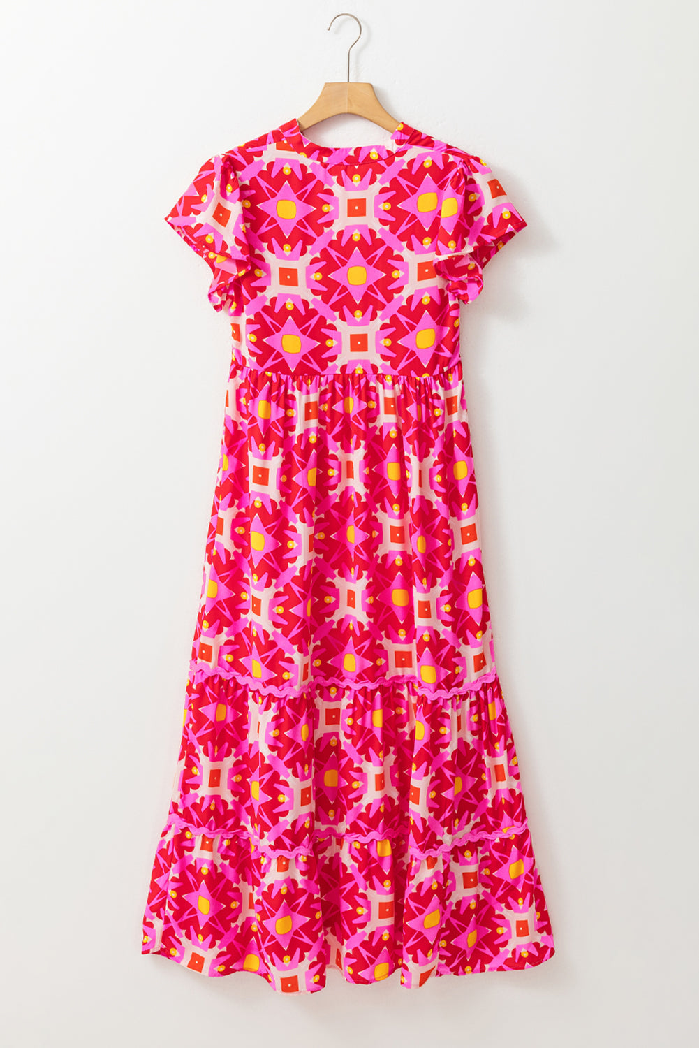 Strawberry Geo Print V-neck Maxi Dress
