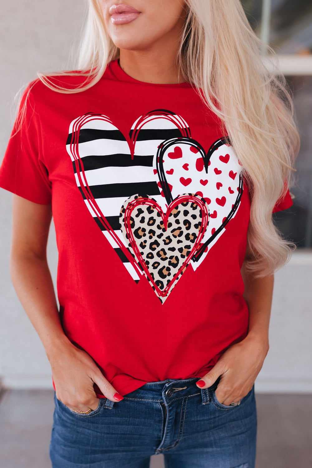 Red Leopard Striped Heart Shaped