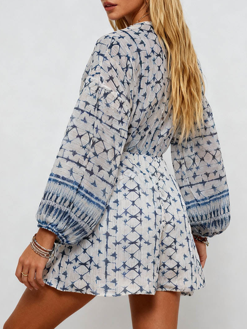 Metallic Thread V Neck Waist Mini Dress