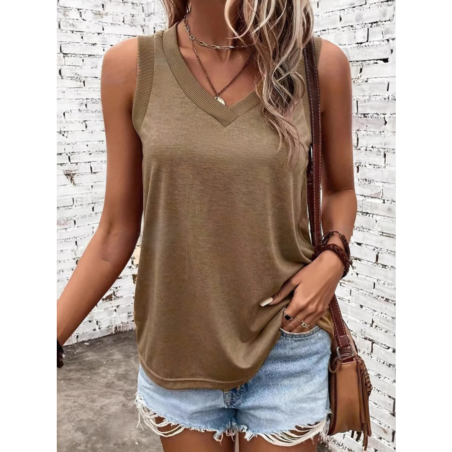 Breathable V Neck Ribbed Band Tank Top