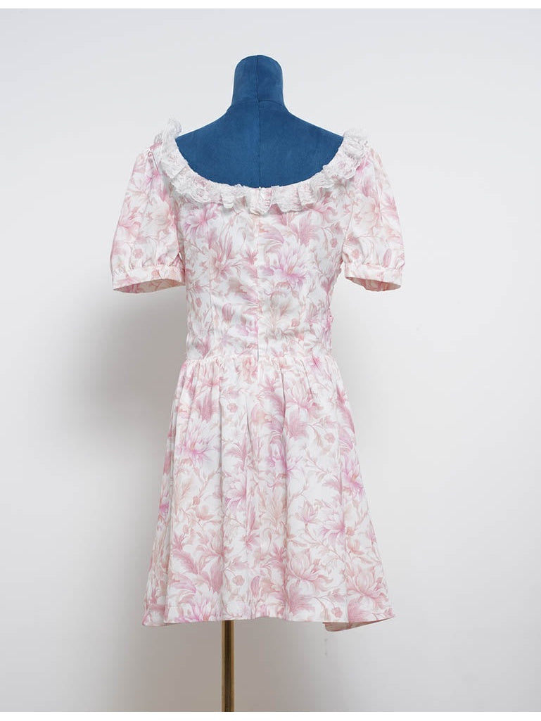 Romantic Lace Trim Puff Sleeves Mini Dress