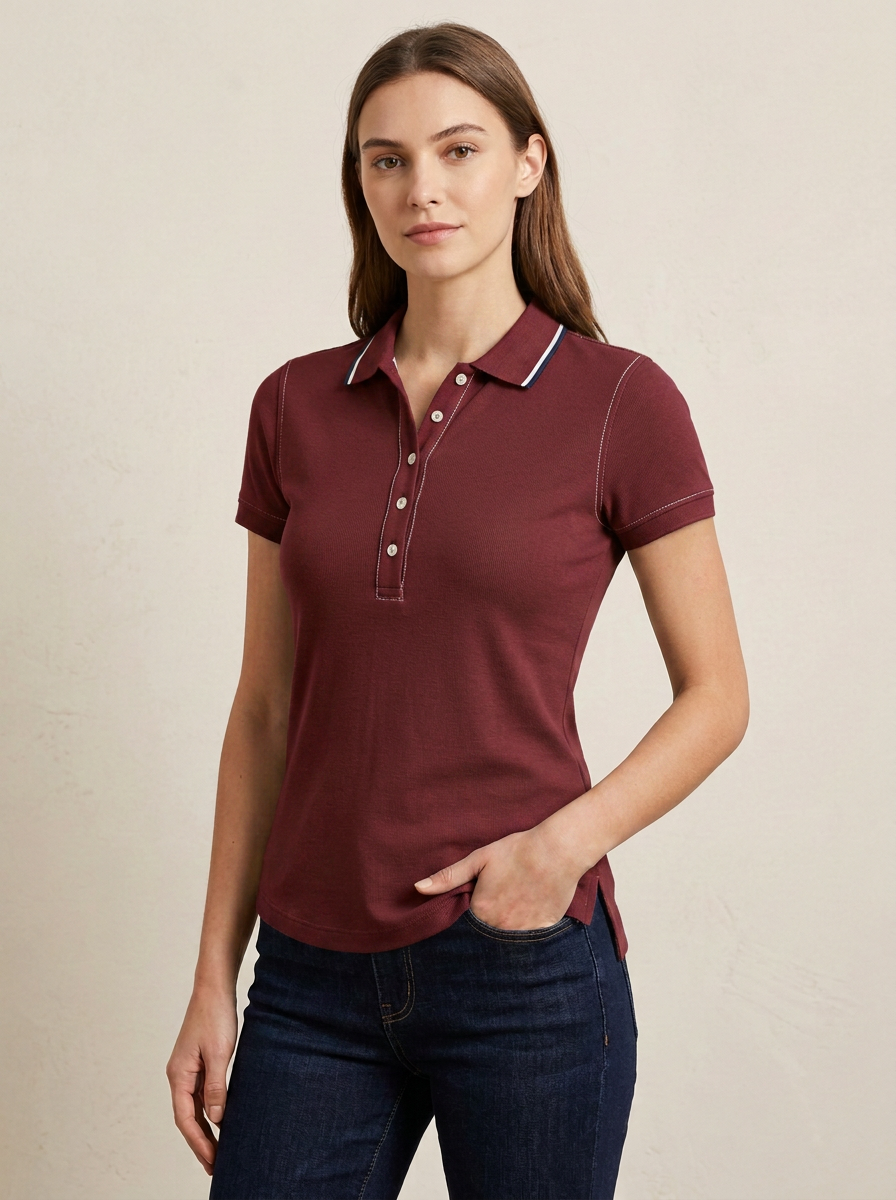 Women's Modern Striped-Collar Collared Polo Shirt