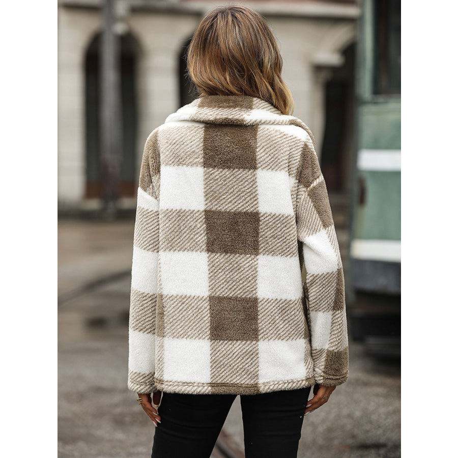 Everyday Plaid Collared Neck Button Down Jacket