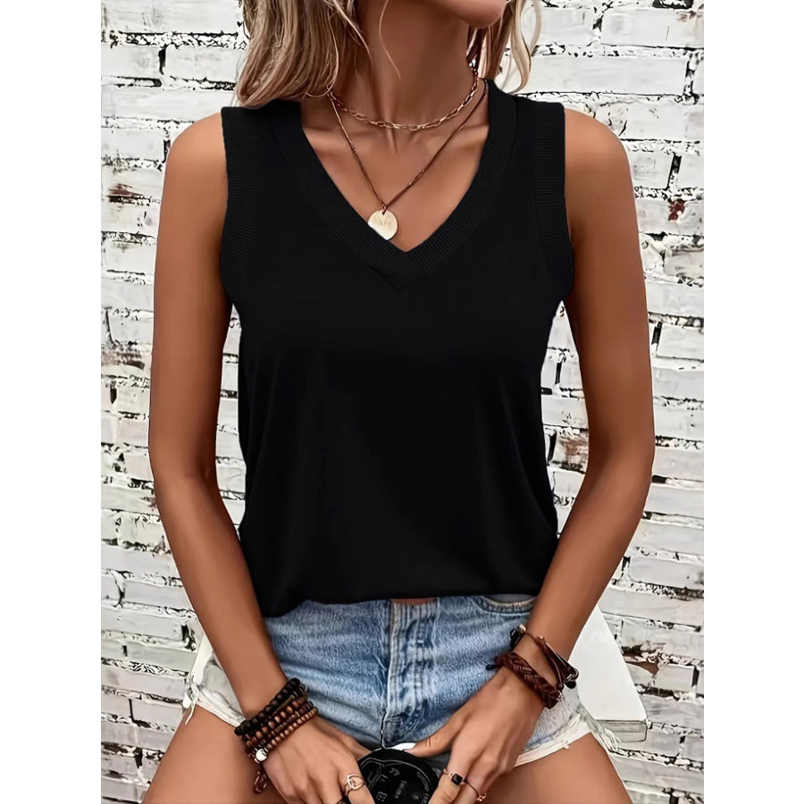 Breathable V Neck Ribbed Band Tank Top