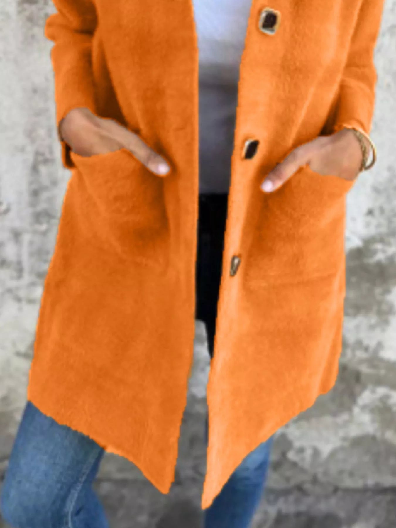 Full Size Button Down Long Sleeve Longline Coat Plus Size Jacket