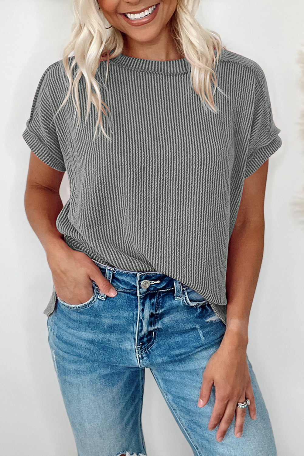 Medium Grey Textured Knit Exposed