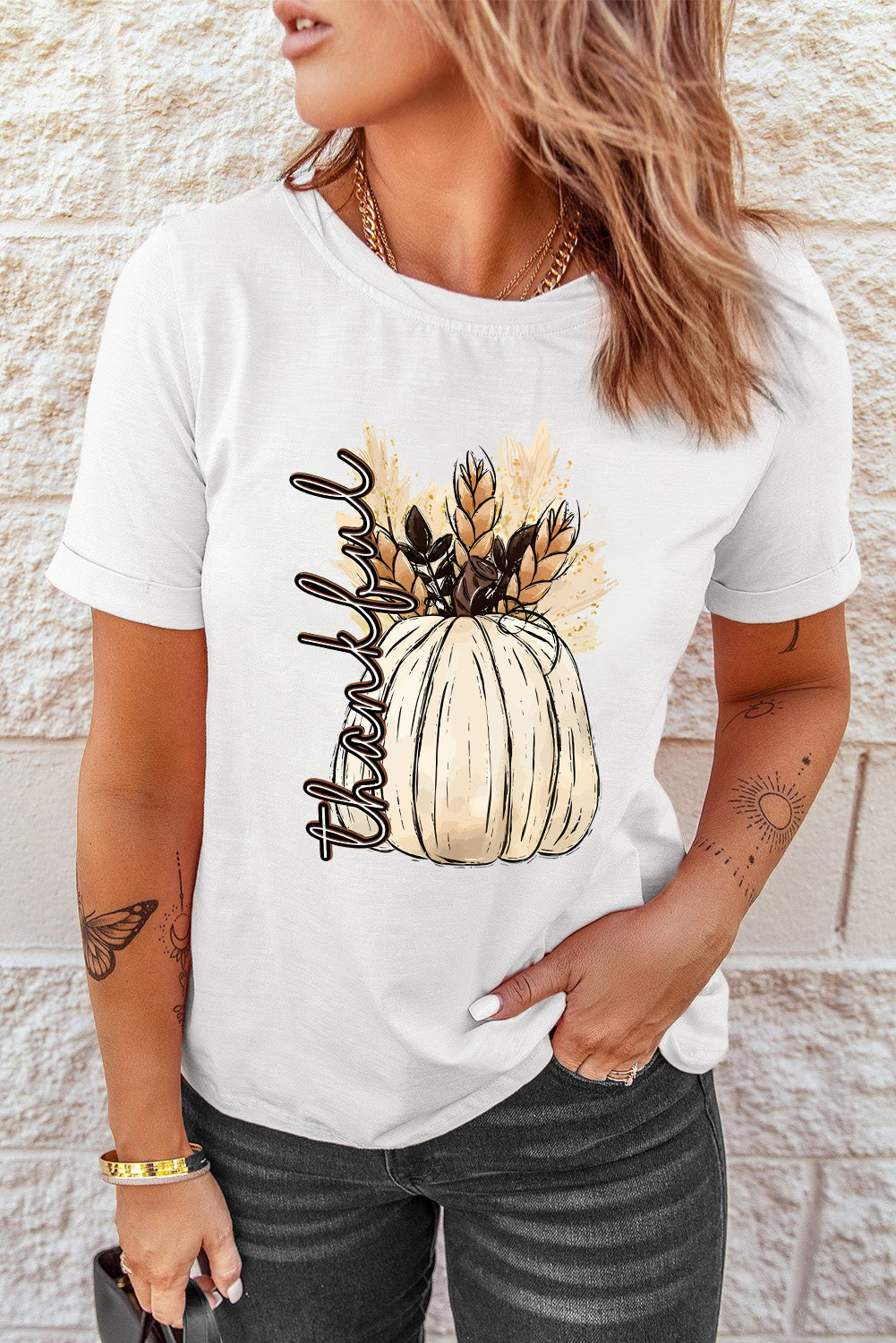 White Harvest Pumpkin Graphic Thanksgiving