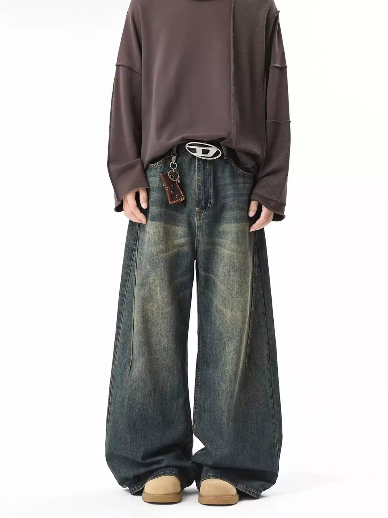 Men's Full Size Vintage Wash Wide Leg Jeans Plus Size