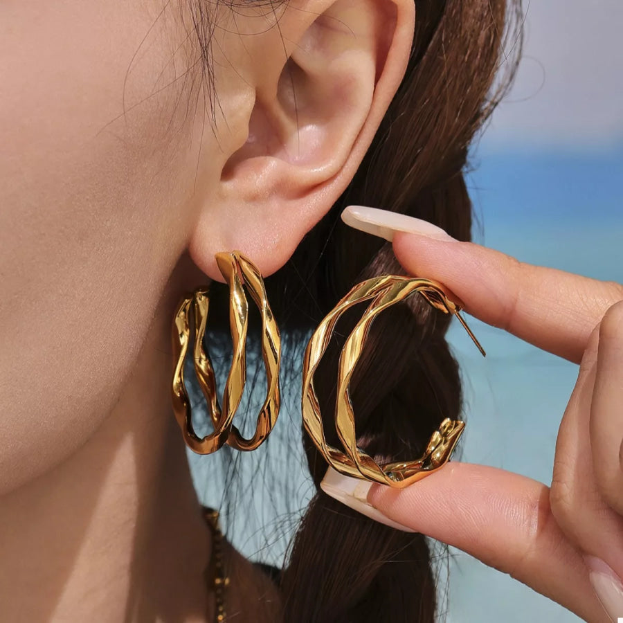 K Gold Plated Chunky Twisted Hoop Earrings