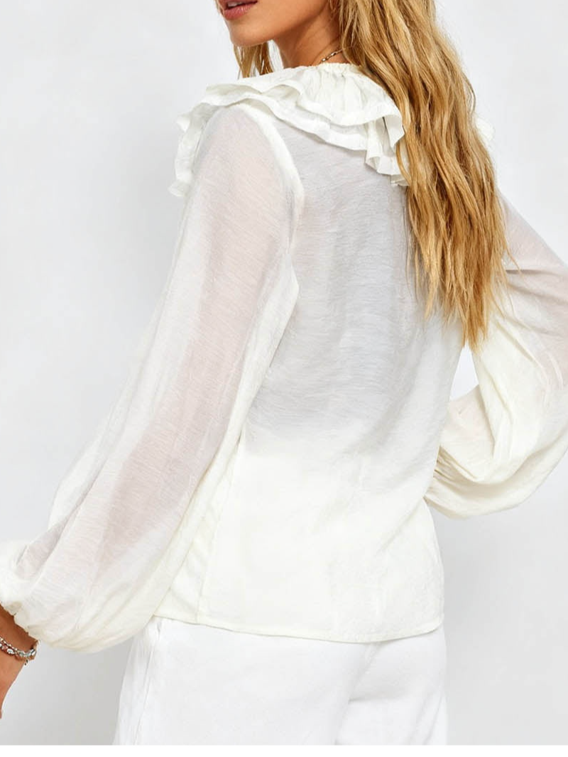 Boho Tiered Ruffle V Neck Front Blouse