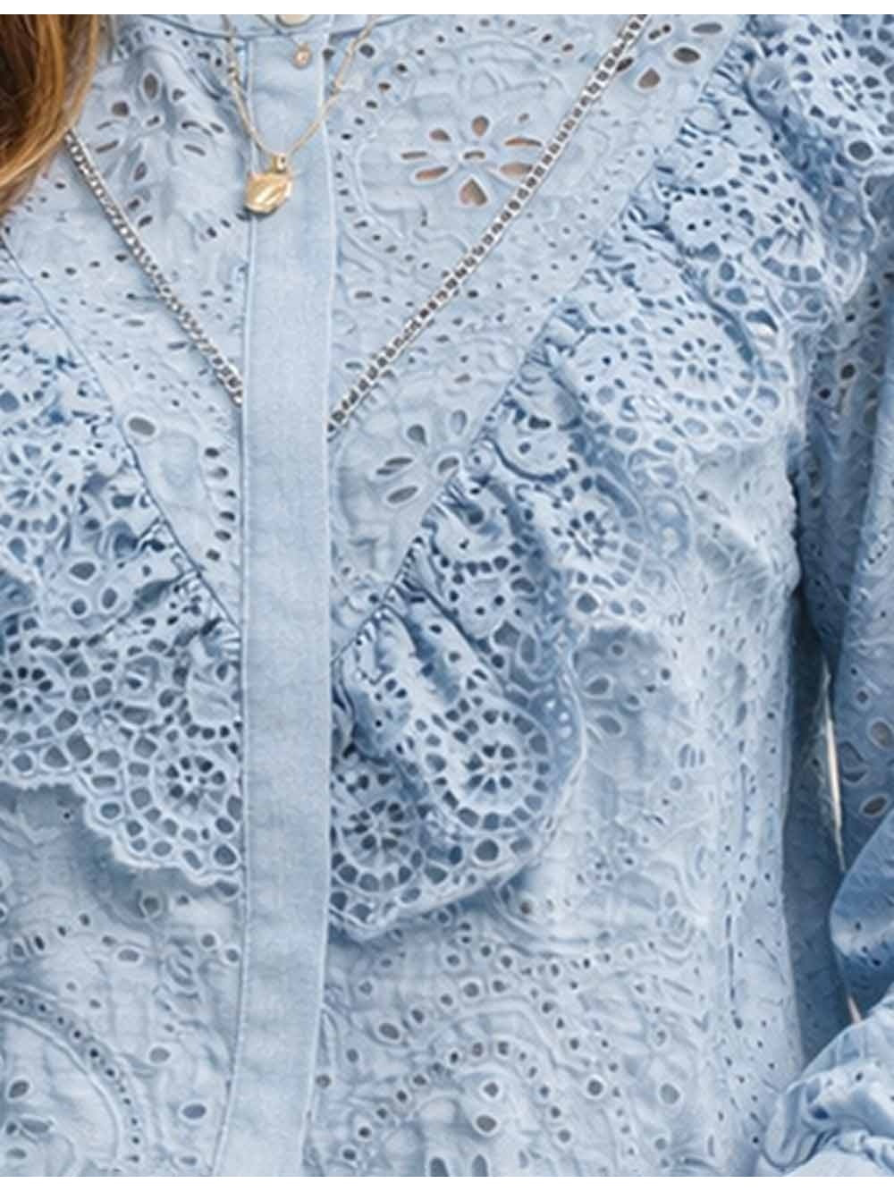 Boho Embroidery Hollow Out Long Sleeves Blouse