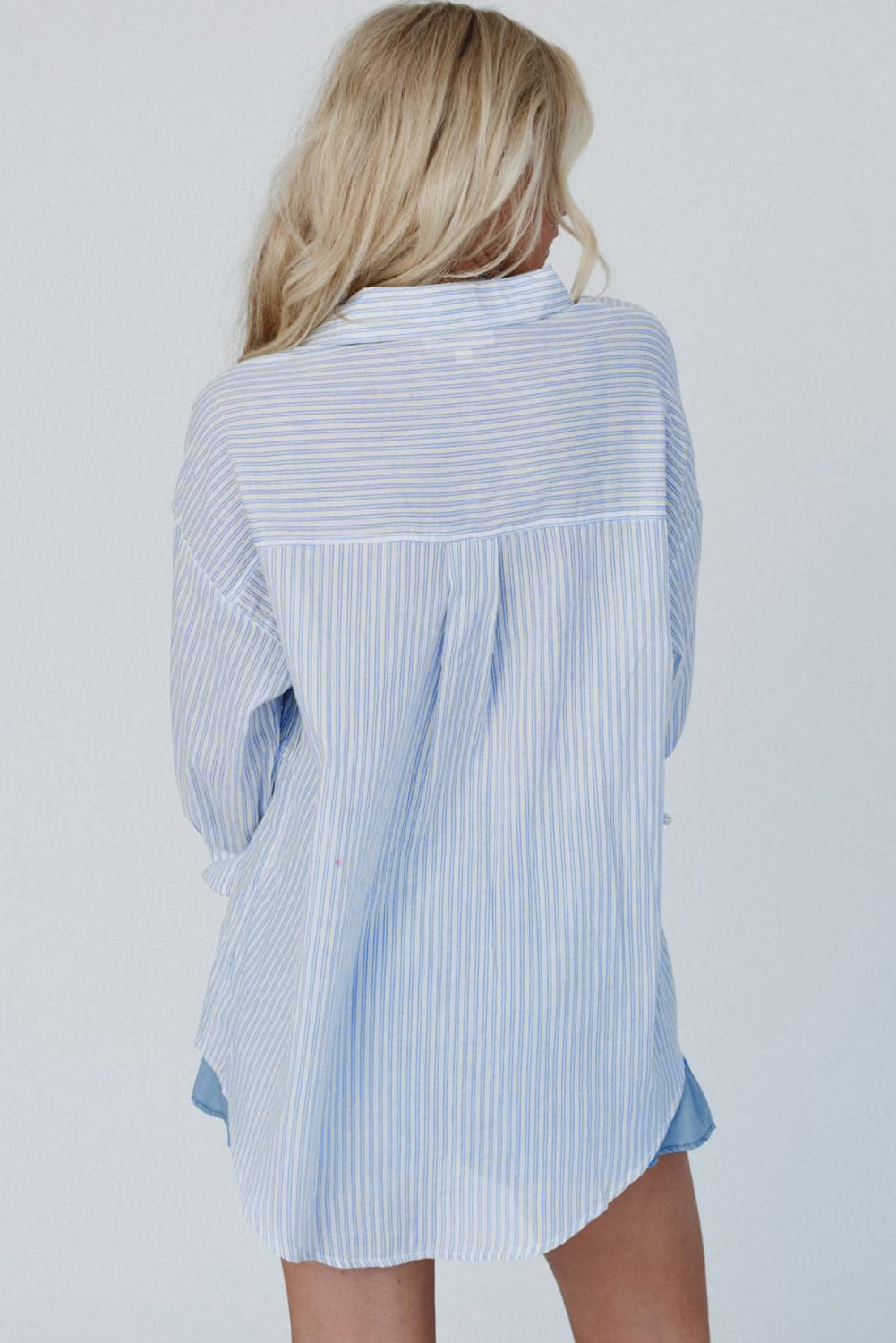 Everyday Striped Long Sleeve Button Front Shirt Blouse