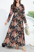 Floral Print V Neck Wrap High Waist Maxi Dress