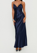 Frilled Hem Satin Look Maxi Dress