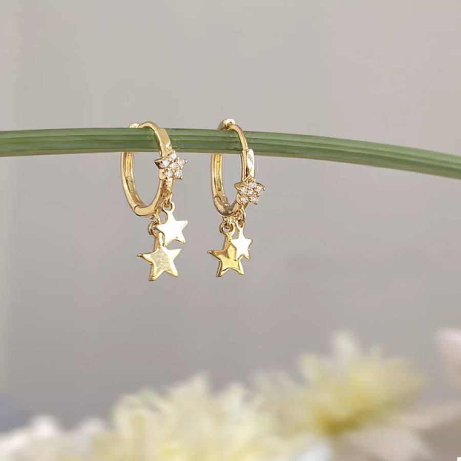 K Gold Plated Star Charm Hoop Earrings
