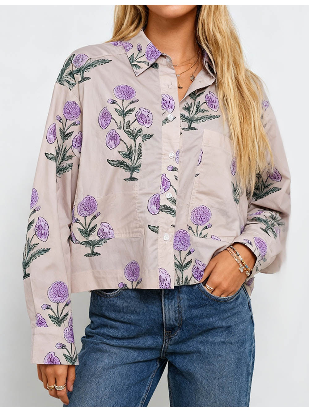 Boho Turndown Collar Button Long Sleeves Shirt