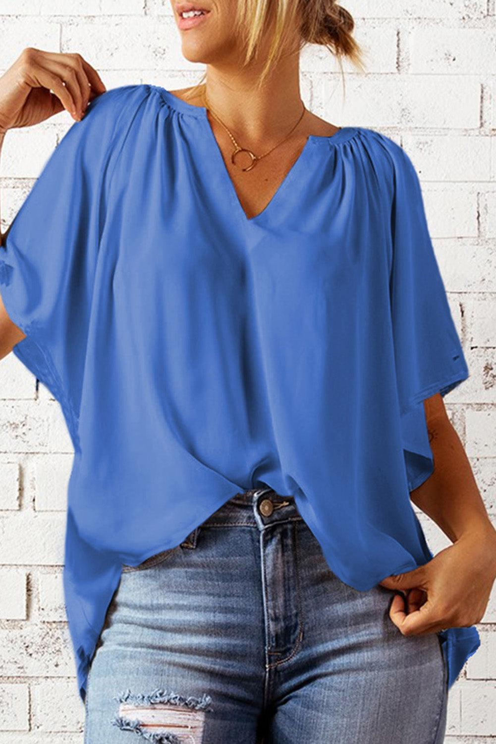 Beige Split Neck Pleated Loose