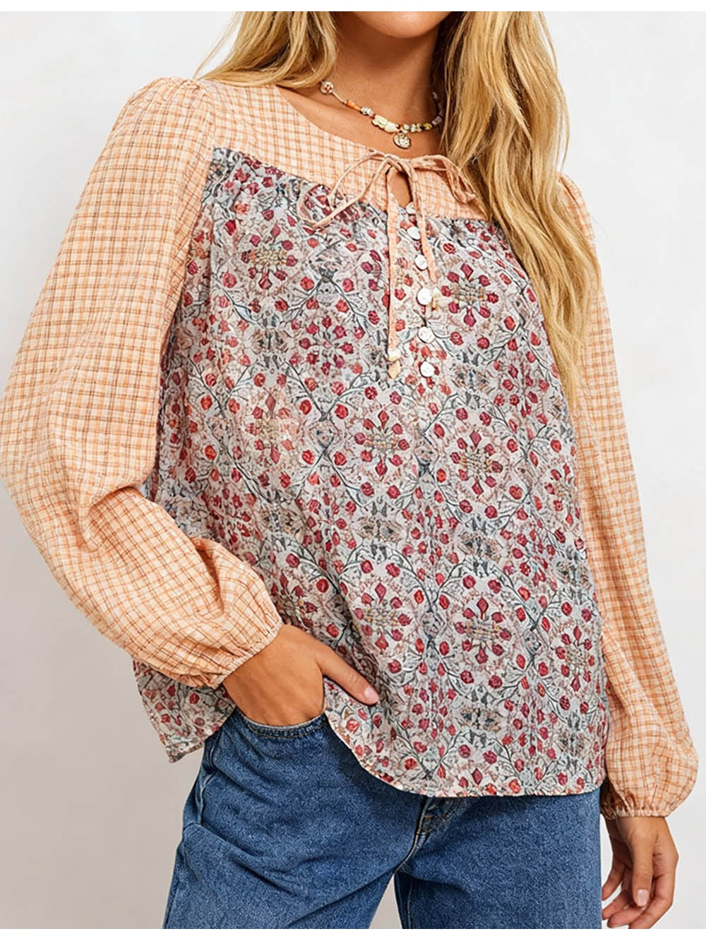 Boho Round Neck Long Sleeves Blouse