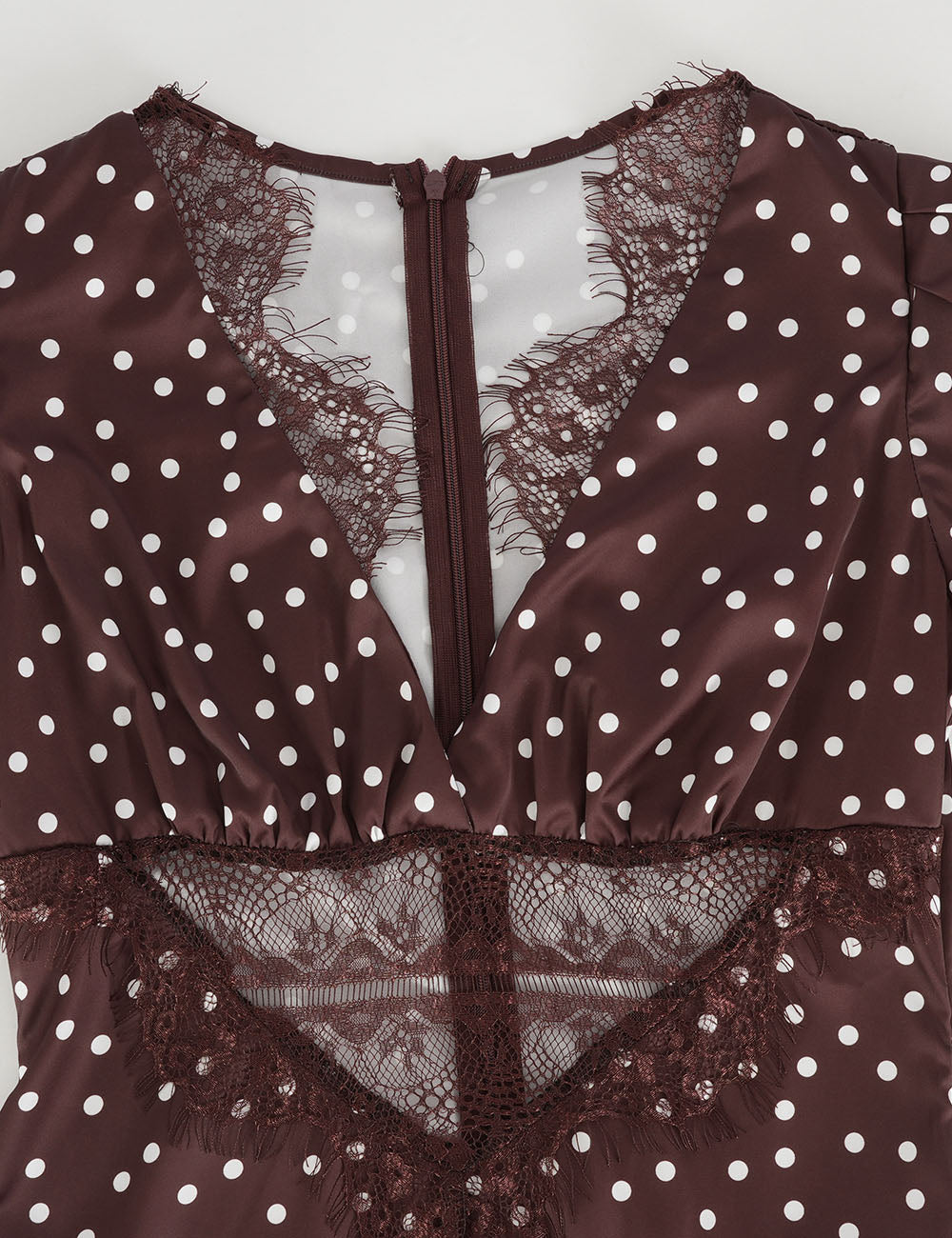 Chic Polka Dot Lace Trim V Neck Short Sleeves Maxi Dress