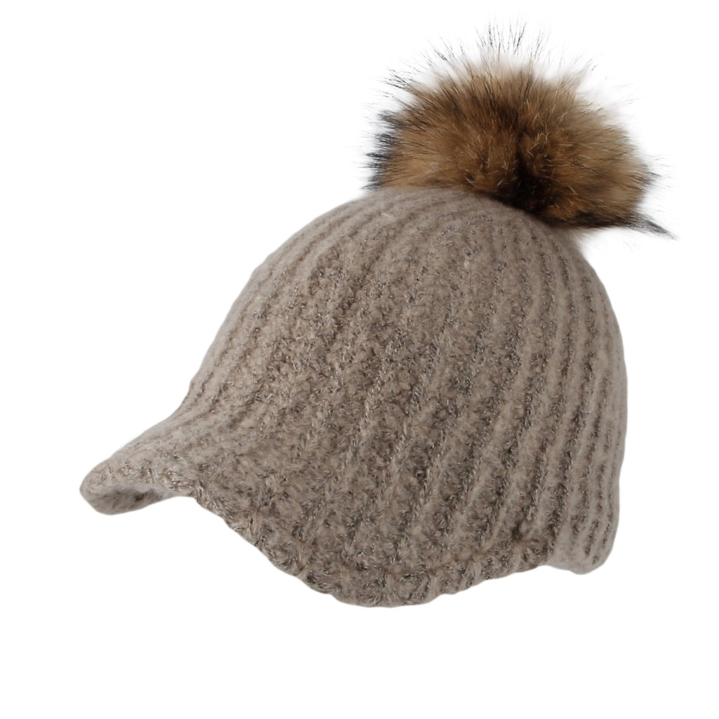 Knit Ribbed Pom Pom Sun Visor