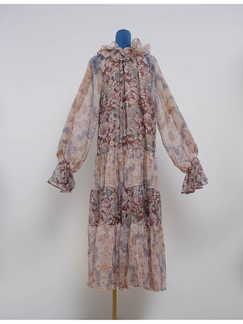 Boho Ruffle Neck Flared Sleeves Midi Dress