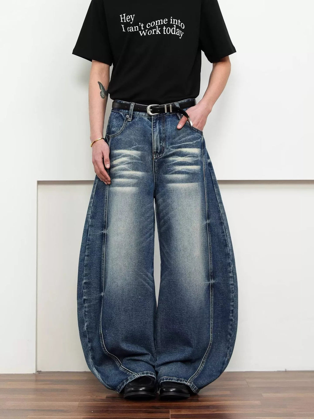 Men's Full Size Washed Wide Leg Jeans Plus Size