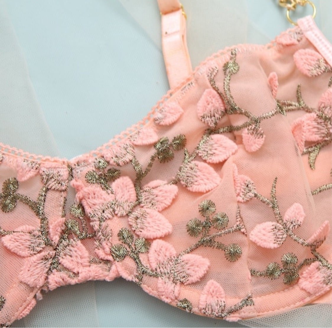 Delicate Embroidered Garter Lingerie Set