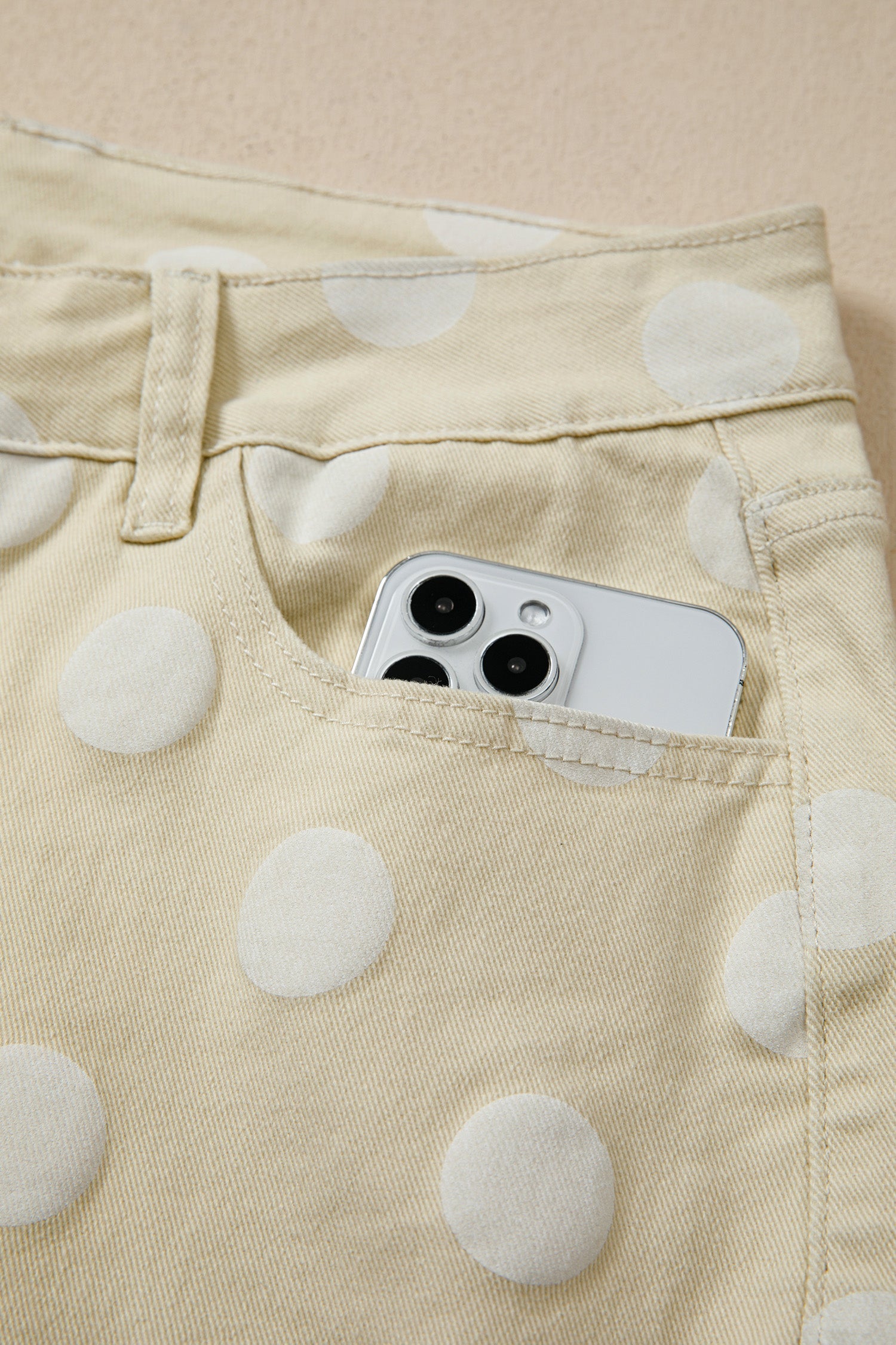 Raw Hem Print Polka Dot Shift Jeans