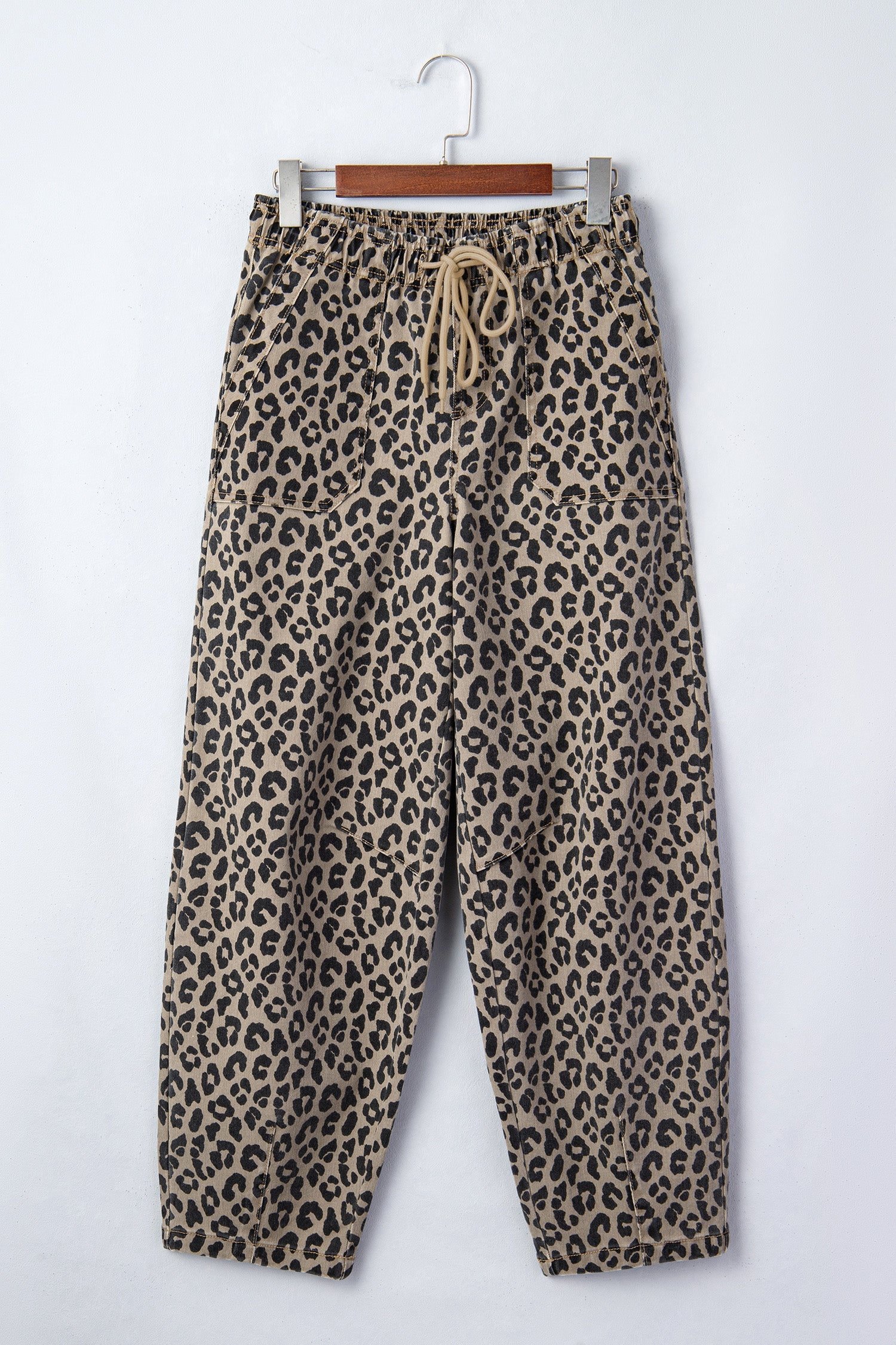 Loose Drawstring Elastic Waist Leopard Print Jeans