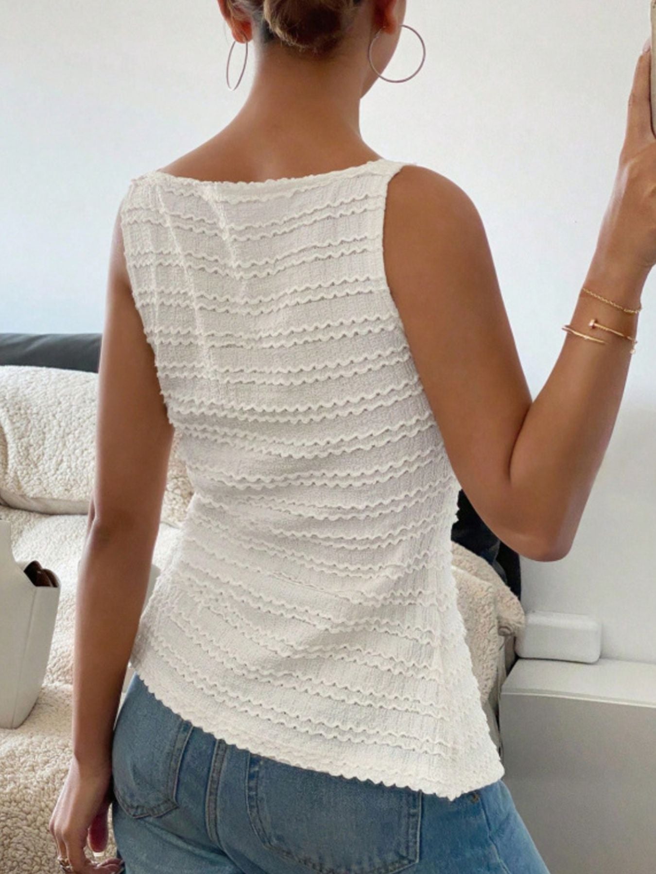 Textured Button Front Tank