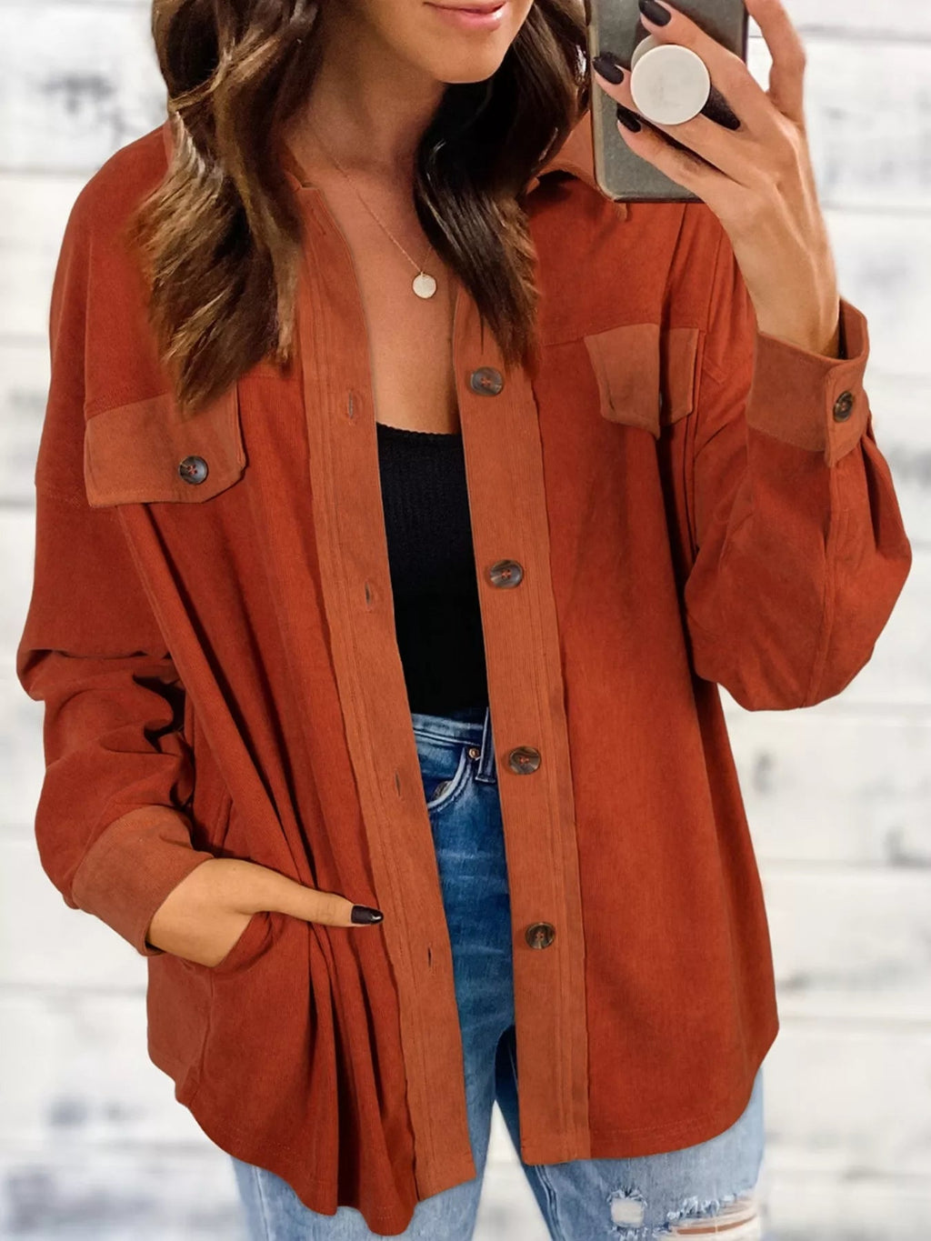 Casual Button Down Shacket Jacket