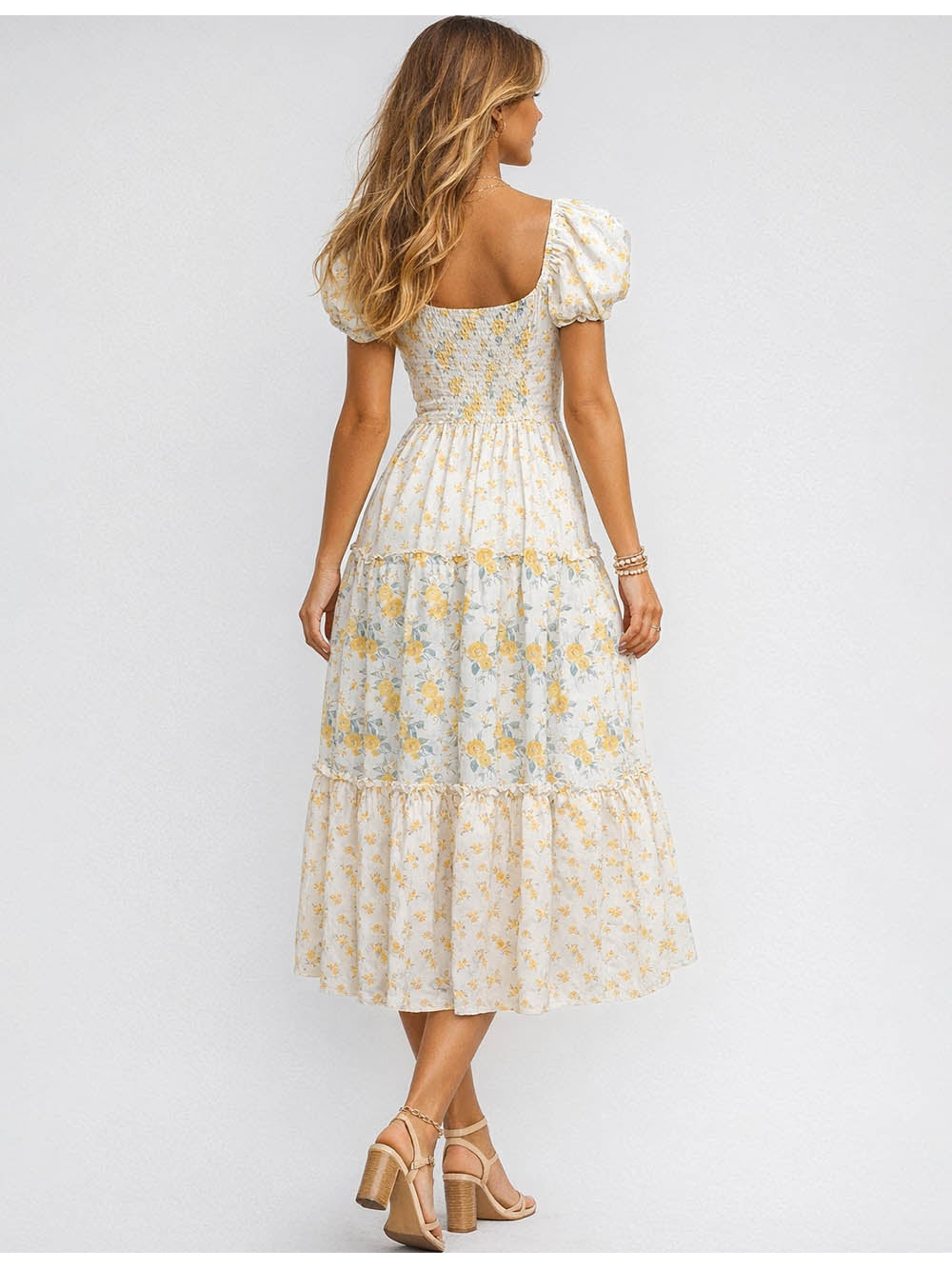 Sweetheart Neck Puff Sleeves Maxi Dress