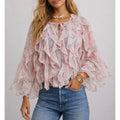 Boho Neck Tiered Ruffle Blouse