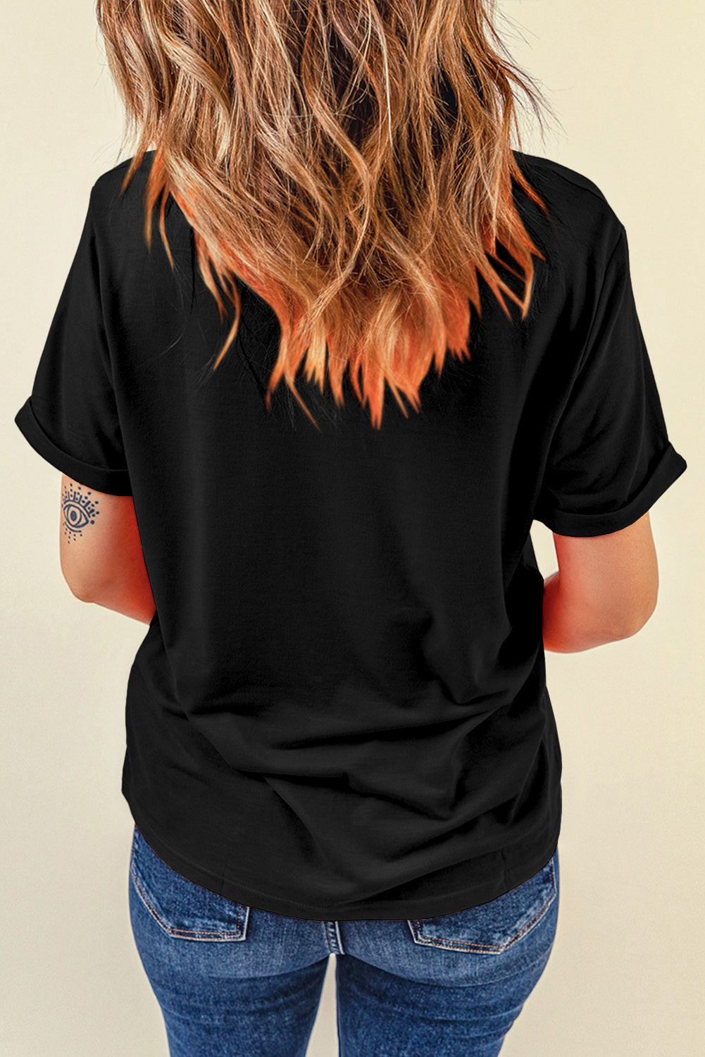 Black Casual Plain Crew Neck