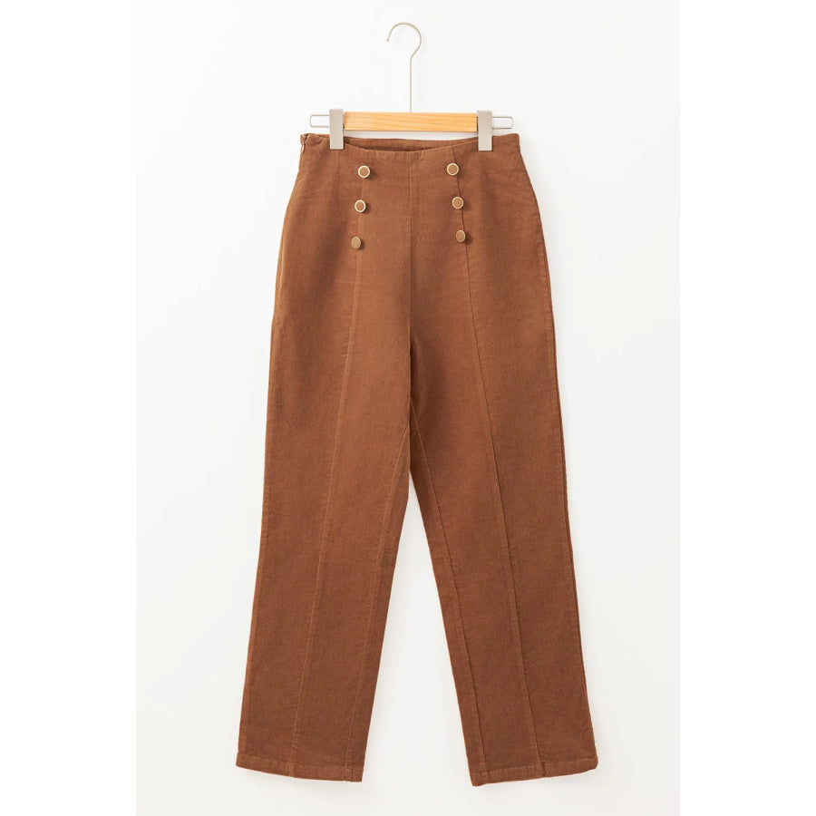 Decorative Button Straight Leg Pants