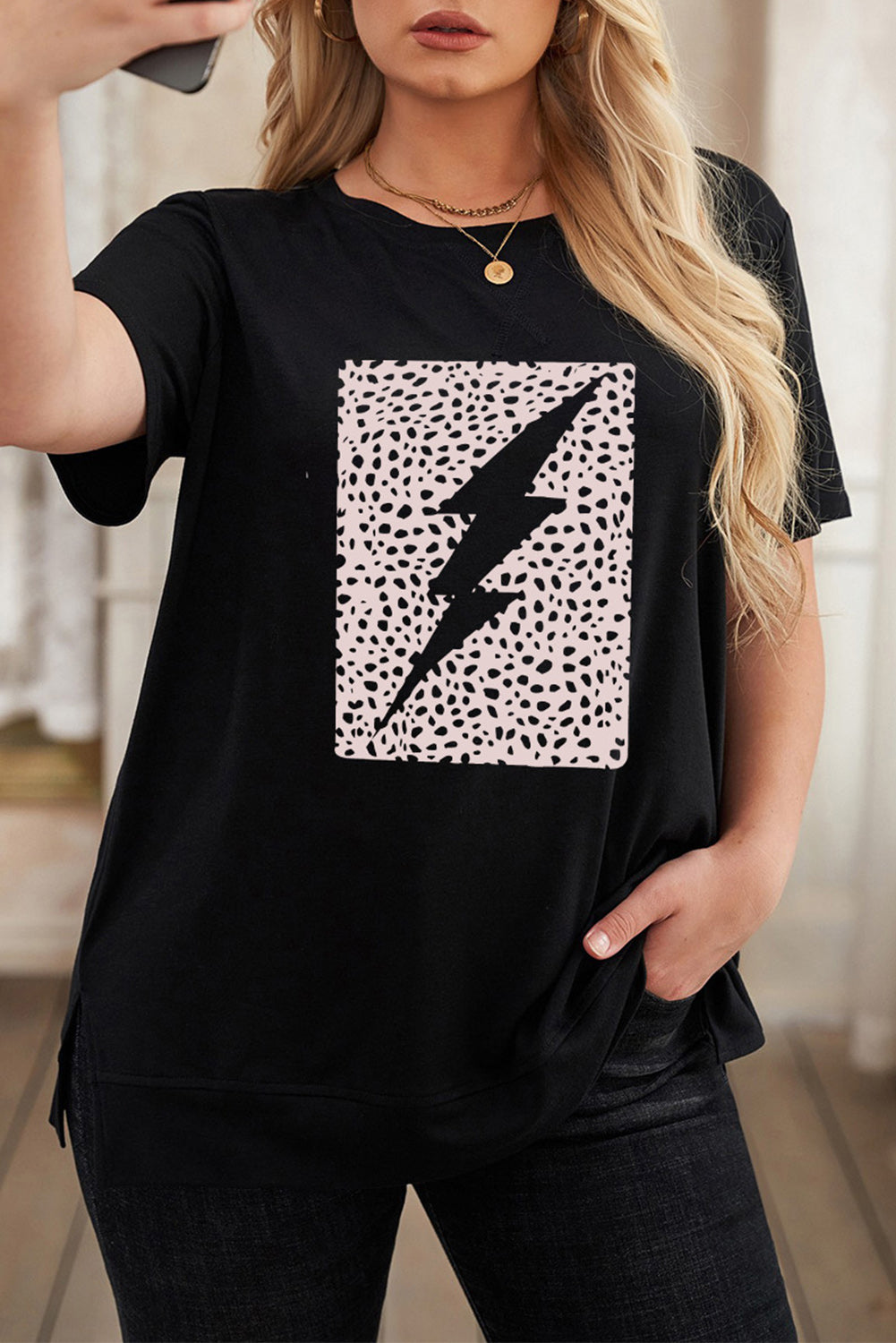Leopard Lightning Print Crewneck Plus