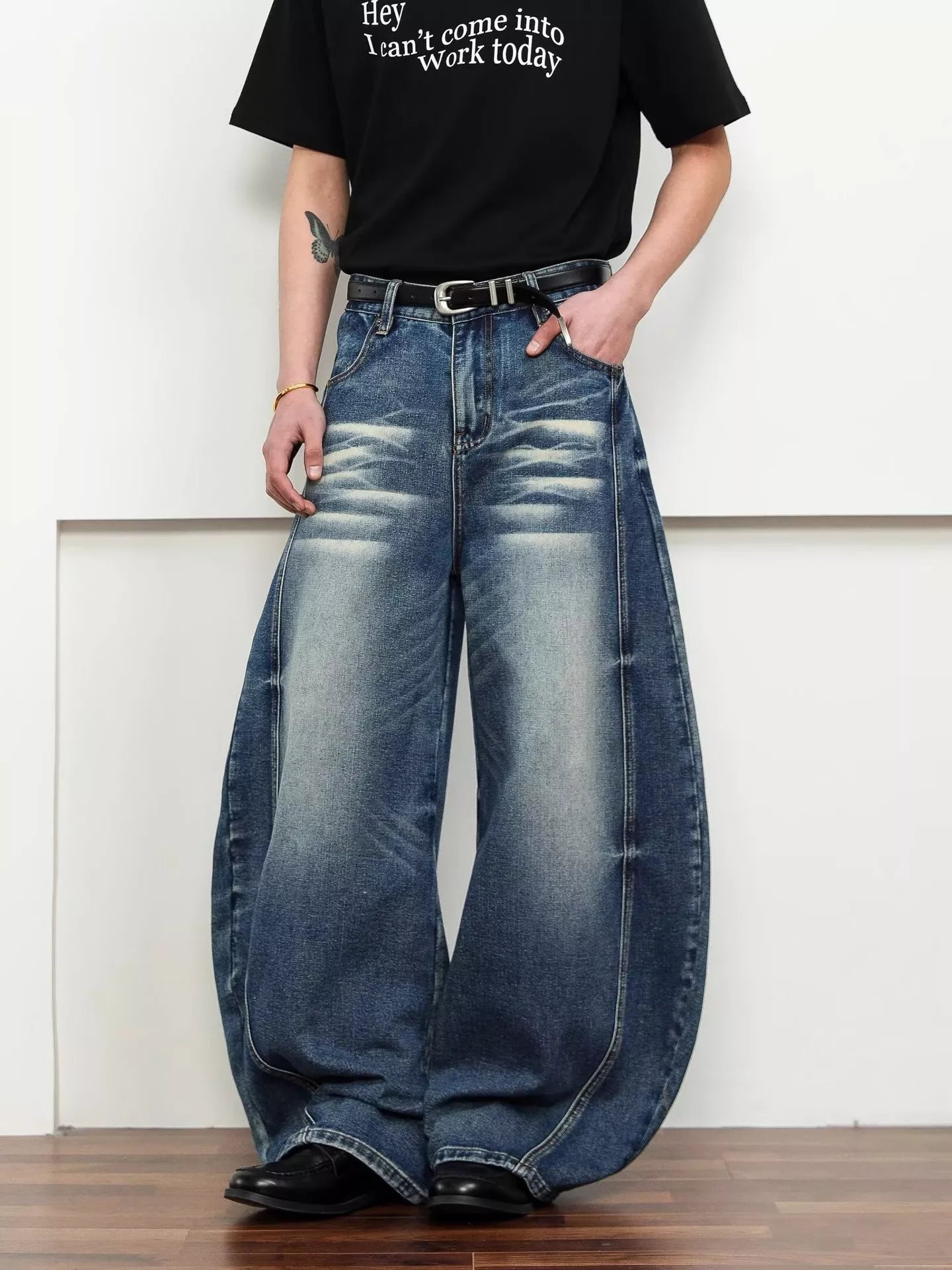Men's Full Size Washed Wide Leg Jeans Plus Size