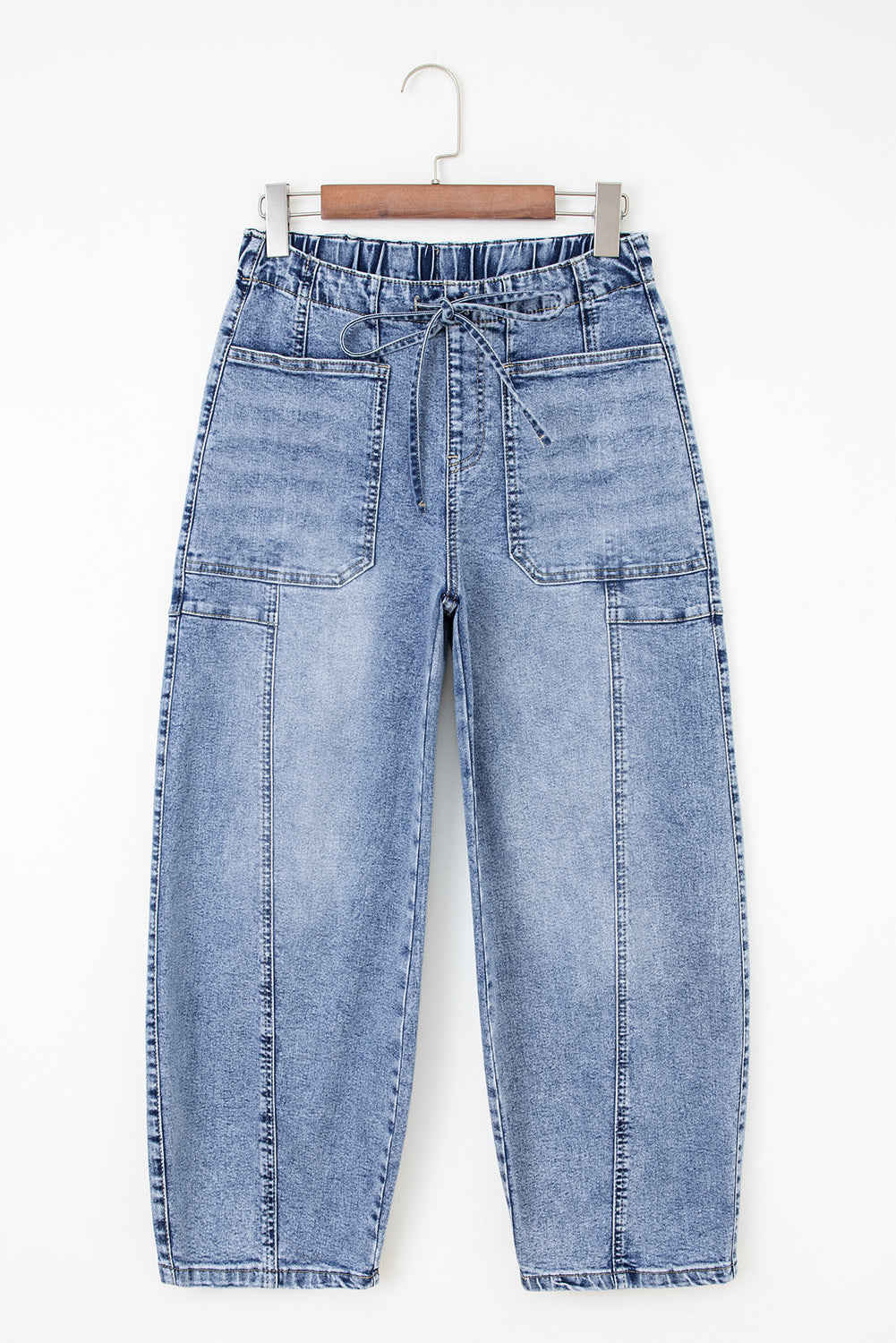 Barrel Drawstring Patch Pocket Myosotis Large Jeans
