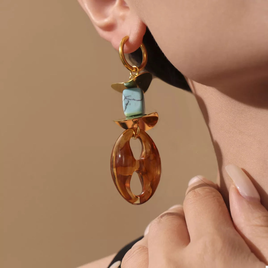 Turquoise Resin Geometric Drop Earrings