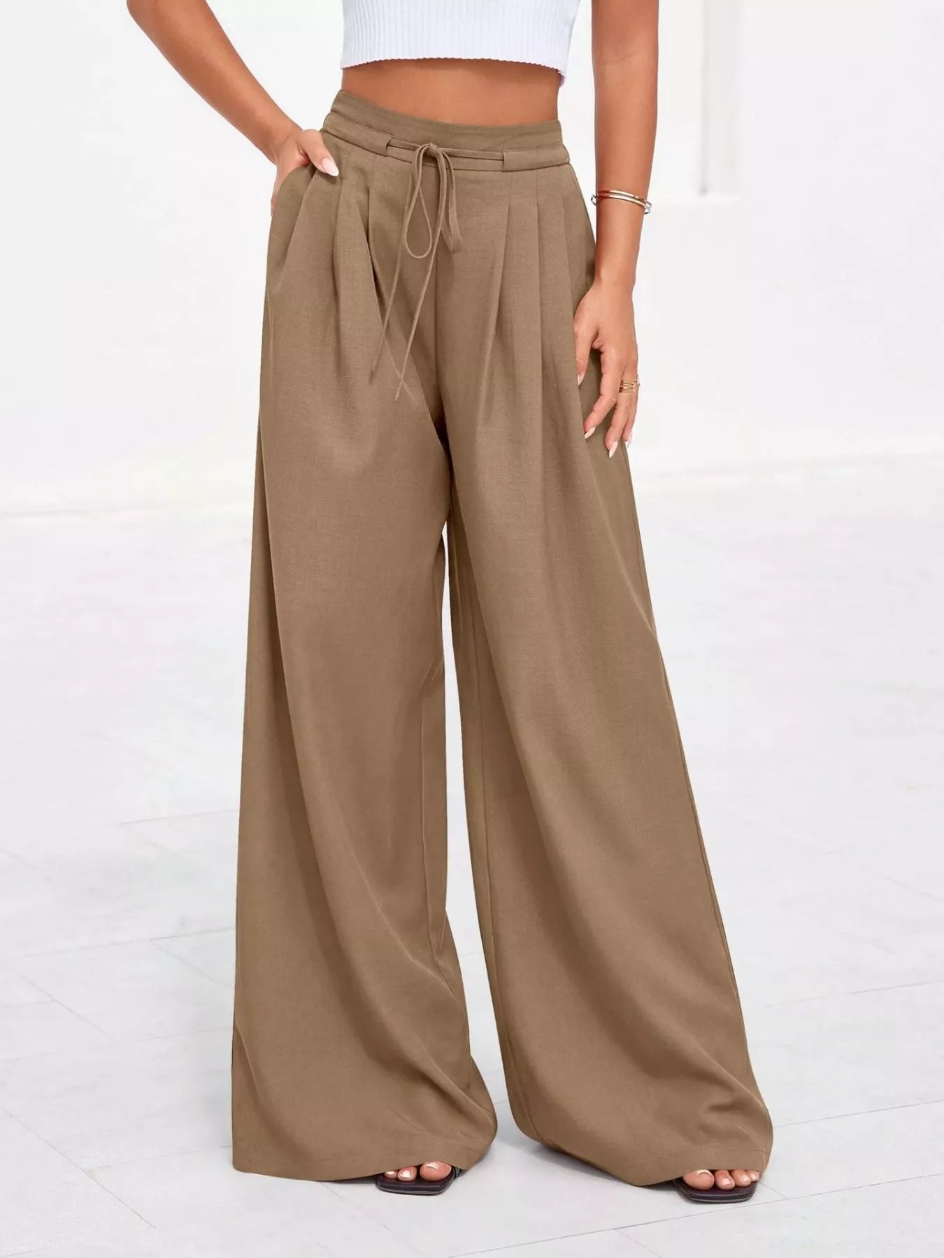 Full Size High Waisted Wide Leg Pleated Pants Plus Size