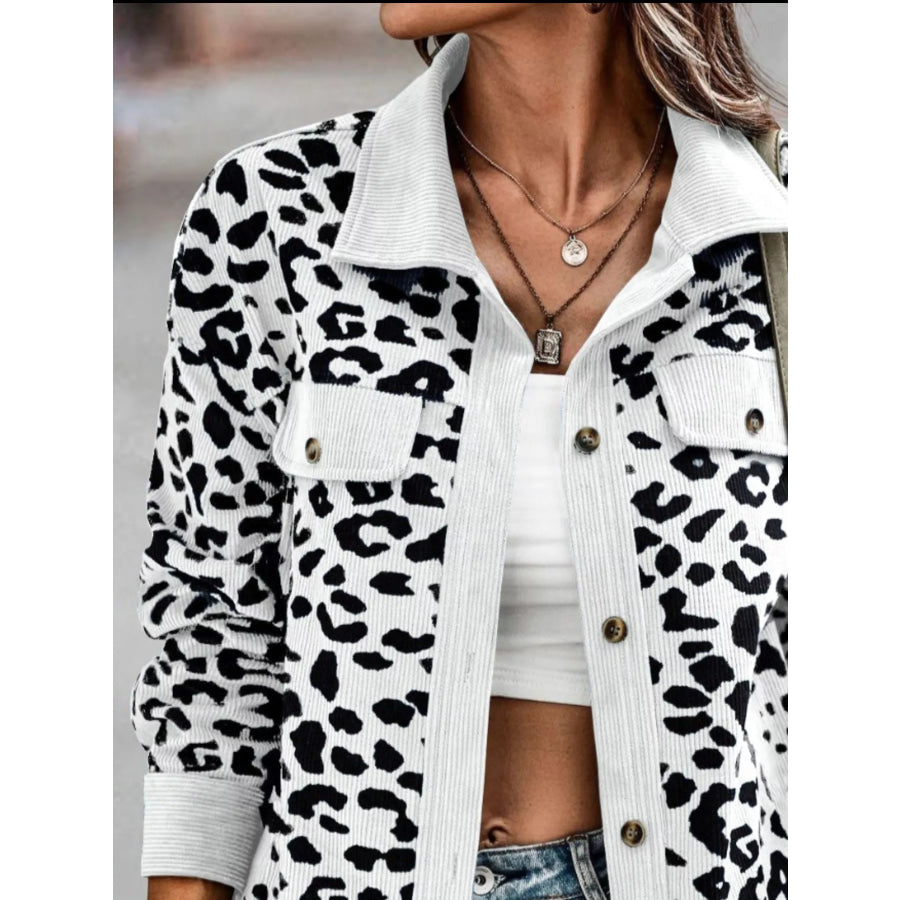Full Size Leopard Print Button Down Jacket Plus Size