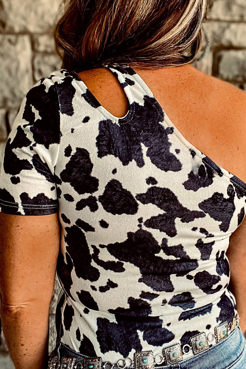 One Shoulder Cow Print Cut