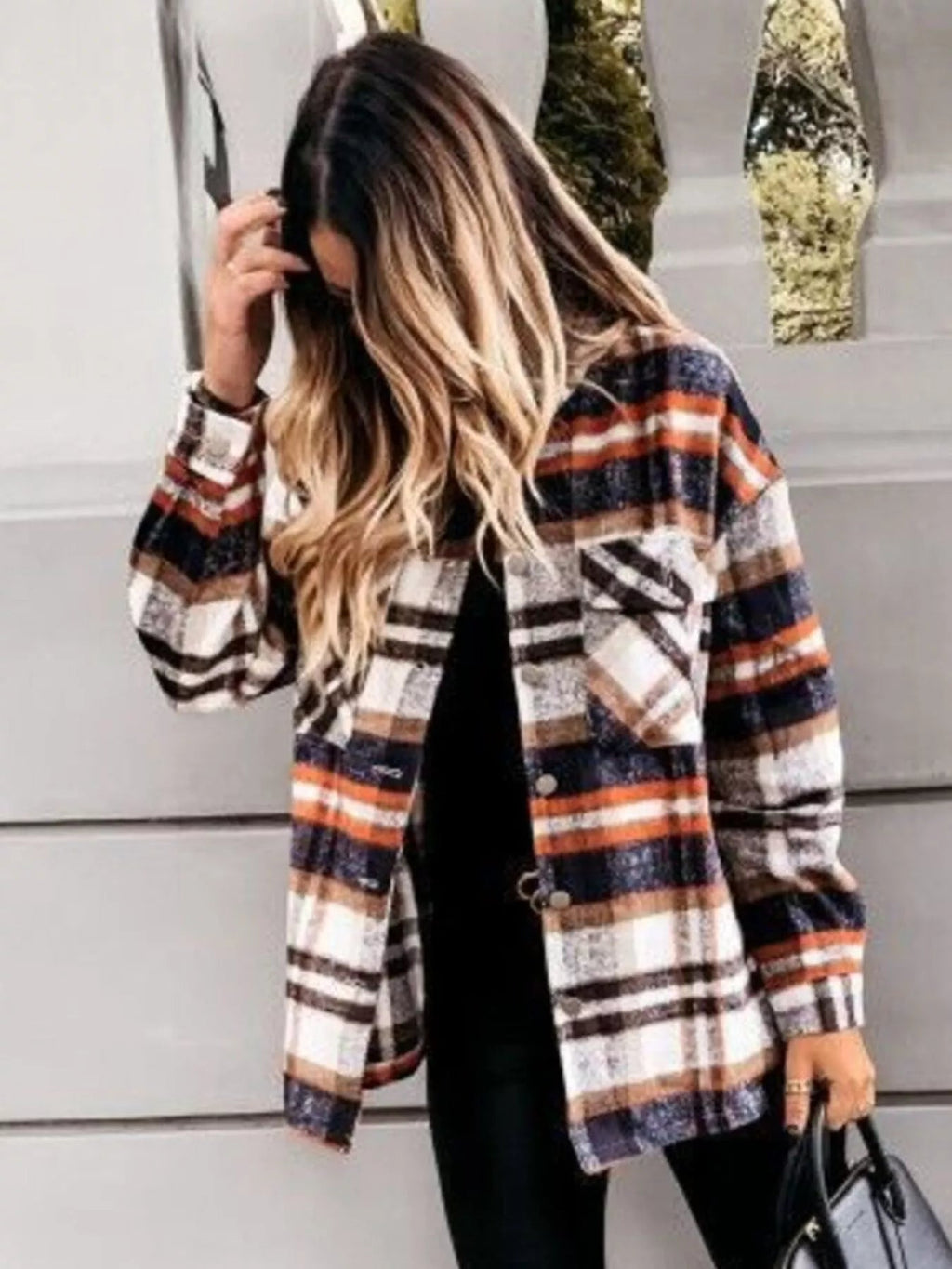 Plaid Button Down Long Sleeve Shacket Jacket