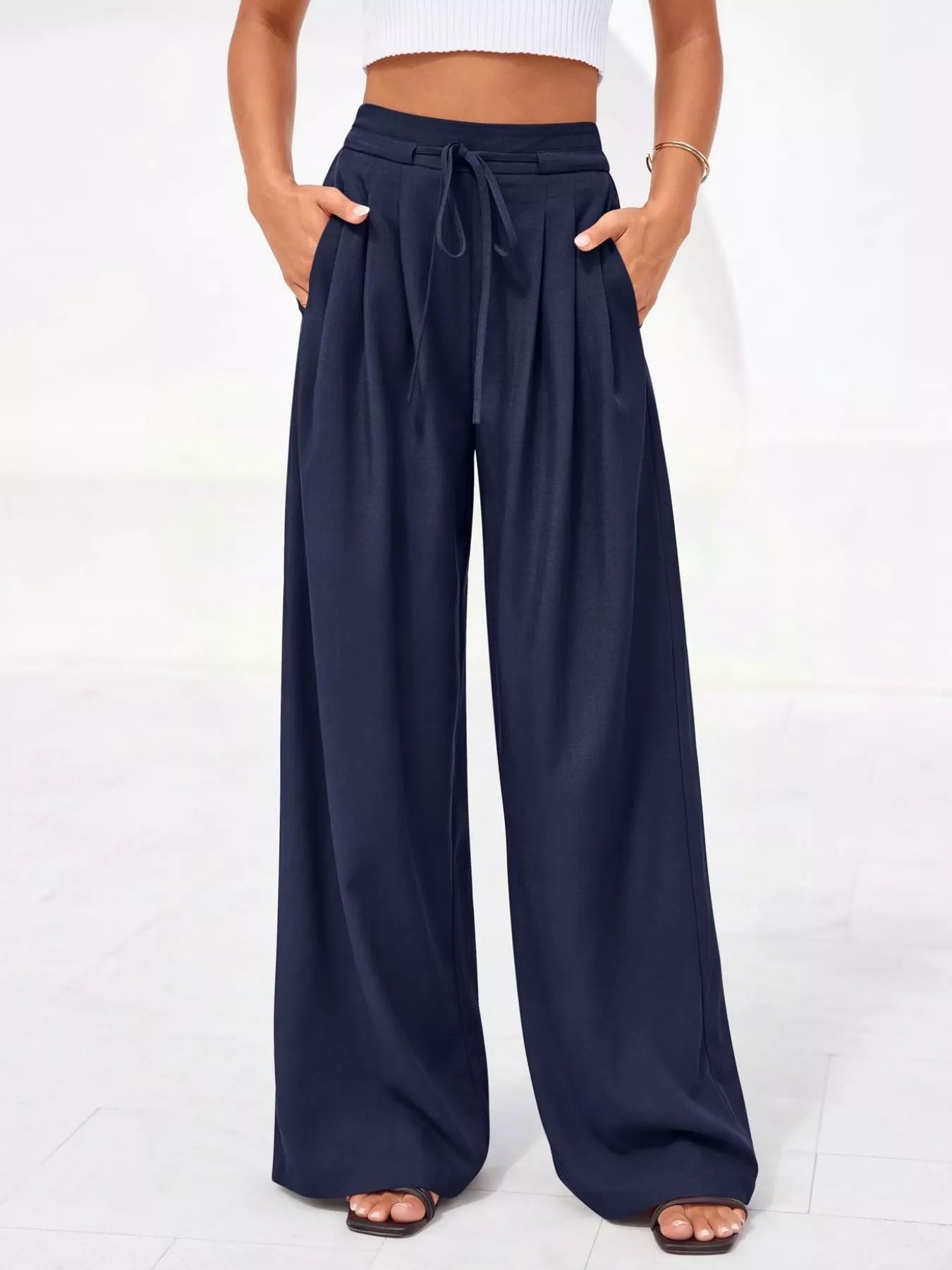 Full Size High Waisted Wide Leg Pleated Pants Plus Size