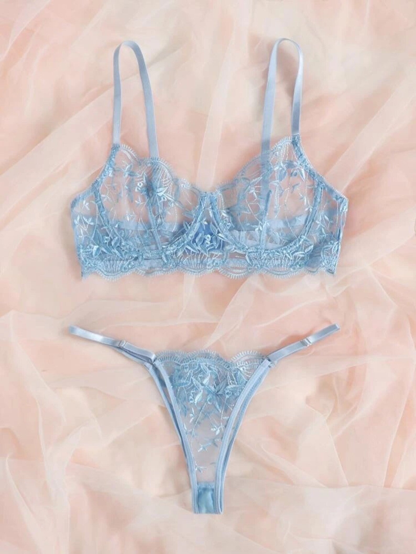 Refined Embroidered Lace Lingerie Set