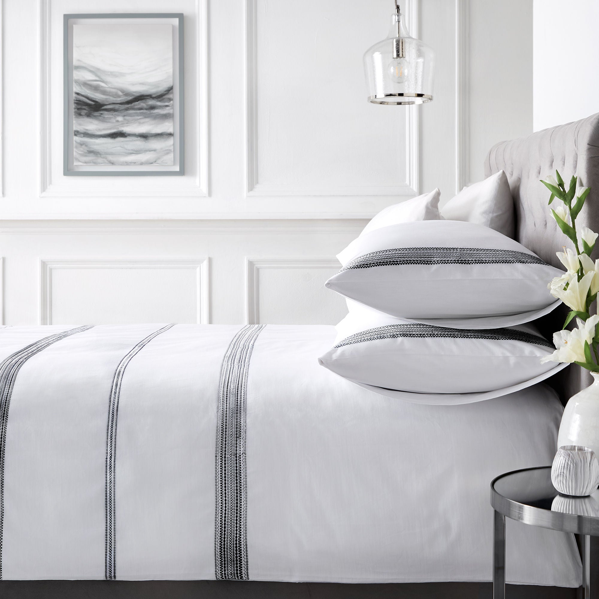 Refined Bedroom Embroidered Printed Cotton Duvet Cover Set