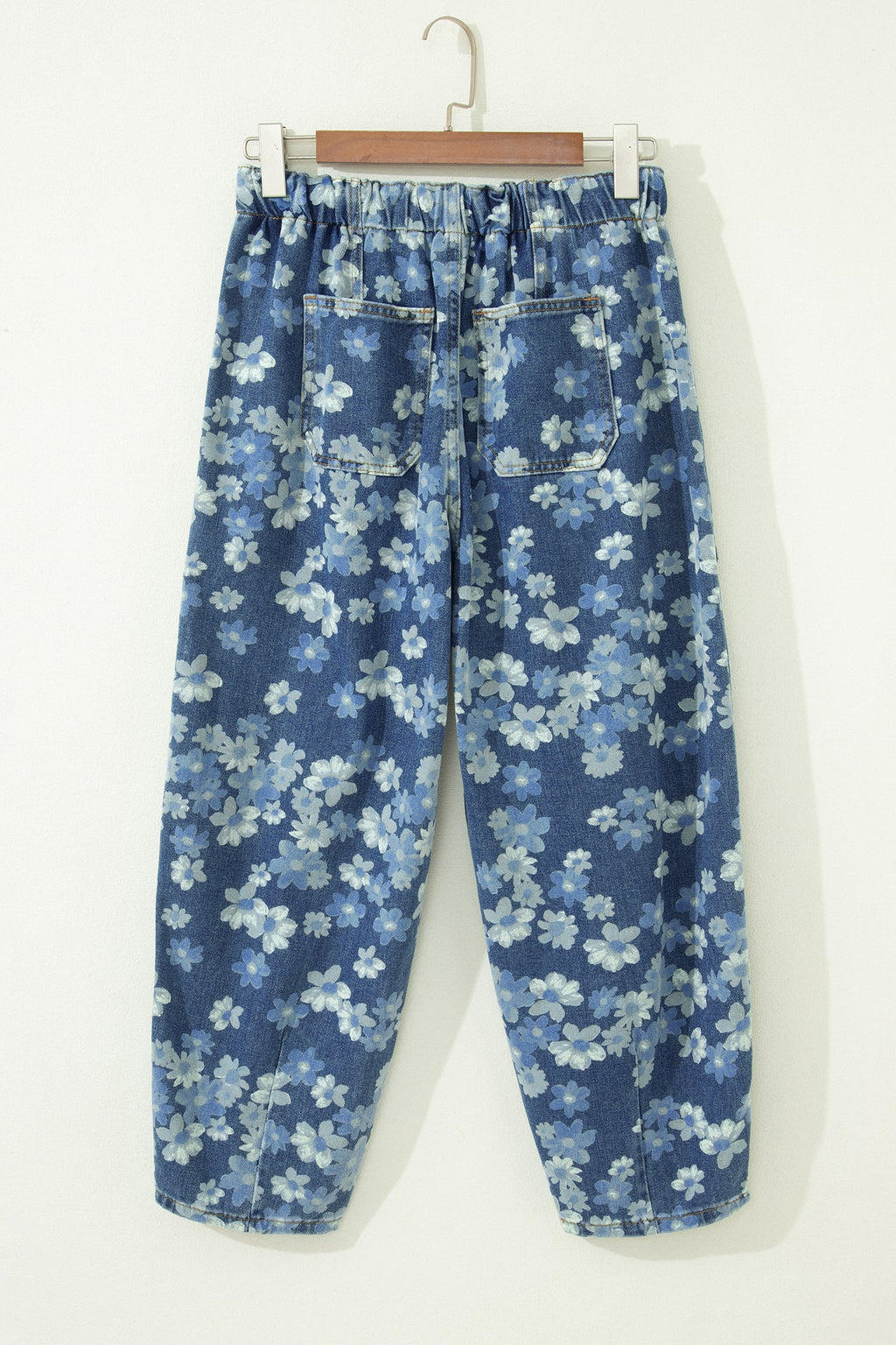 Barrel Drawstring Floral Print Dainty Printed Jeans
