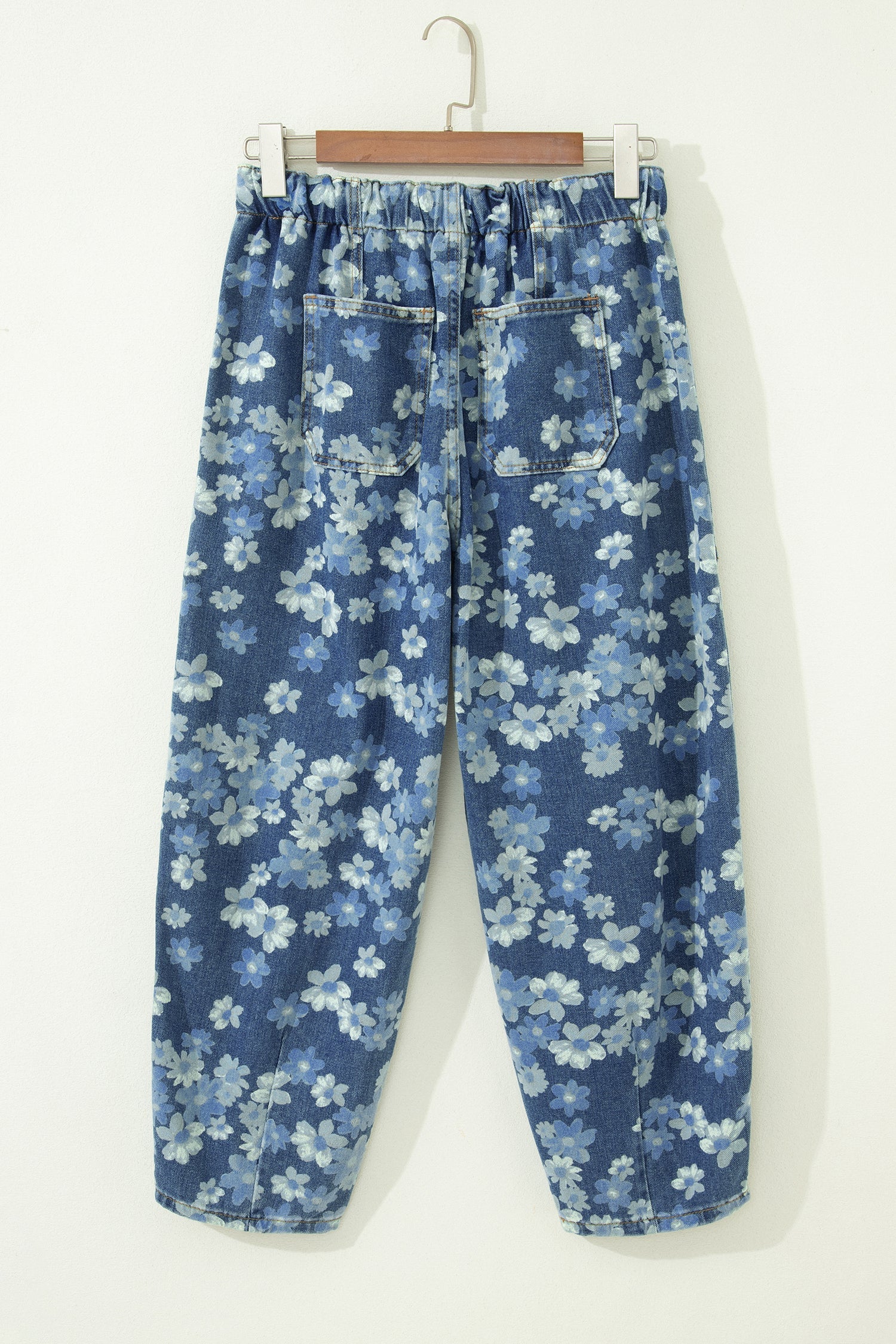 Barrel Drawstring Floral Print Dainty Printed Jeans